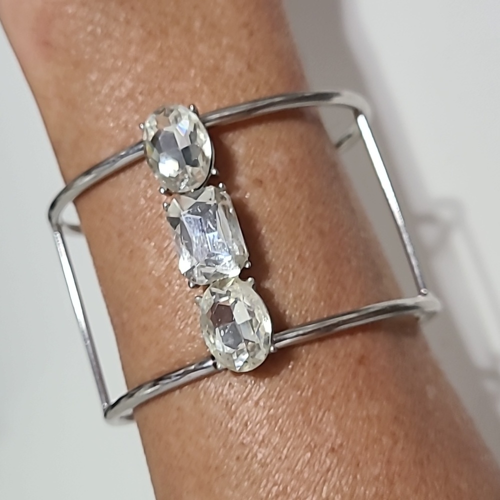 None Silver Tone Bracelet with Faux Diamonds